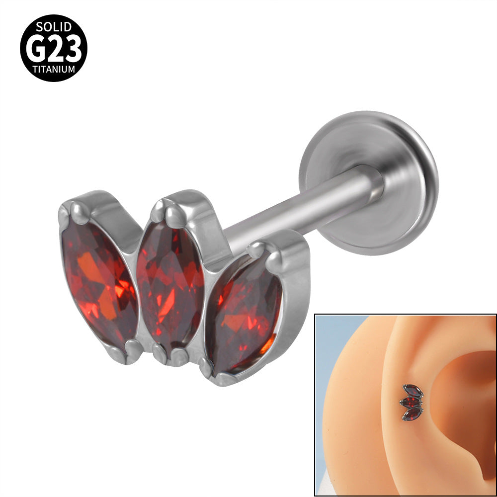 G23 Titanium Opal Lip and Ear Stud Set with Zircon Inlay