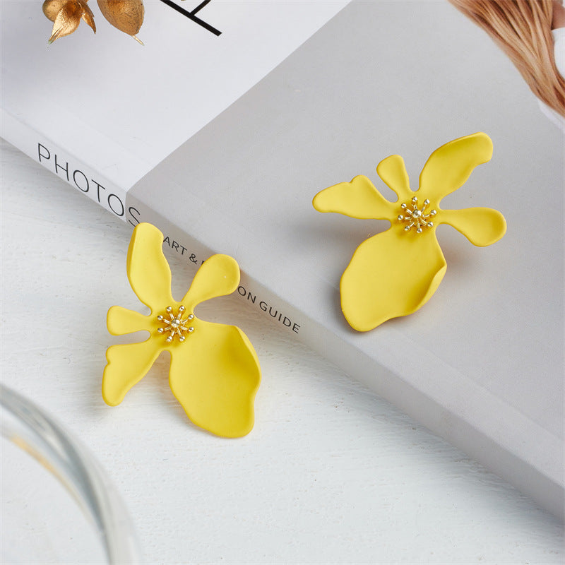 1 Pair Matte Flower Alloy Women's Statement Earrings with 925 Silver Post