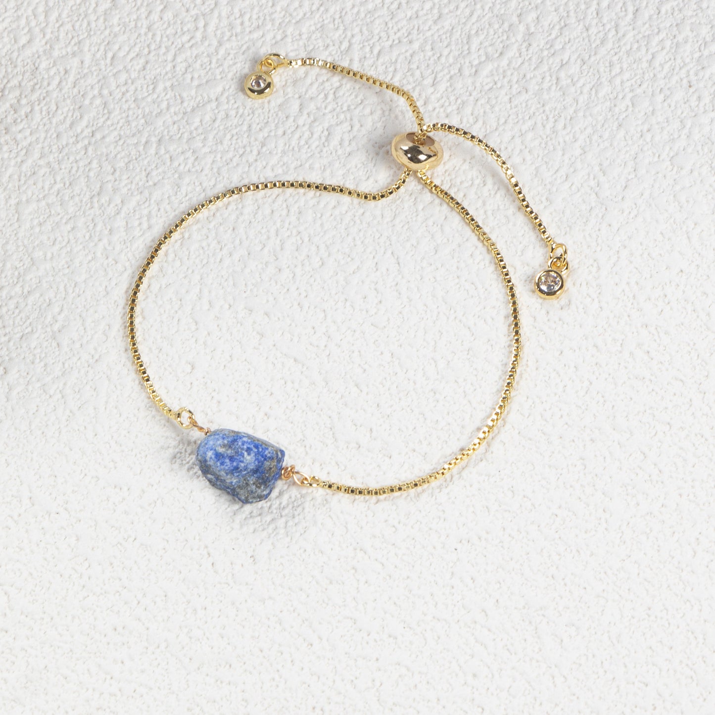 Simple Geometric Natural Stone Crystal Copper Bracelet with 14k Gold Plated Box Chain