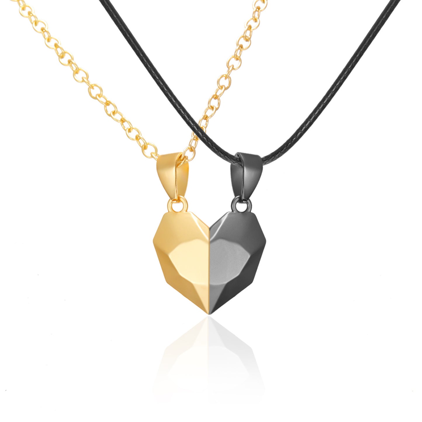 Magnetic Heart Couple Necklace Set with Stone Pendant