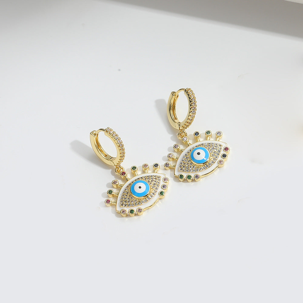 Elegant Geometric Devil's Eye 14K Gold Plated Earrings