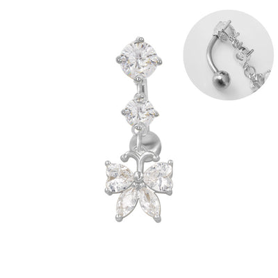 Heart Wings Butterfly Belly Ring - 316 Stainless Steel with Rhinestones and Gold Plating