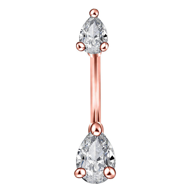 Crystal Water Droplet Flower Butterfly Stainless Steel Zircon Belly Ring in Rose Gold