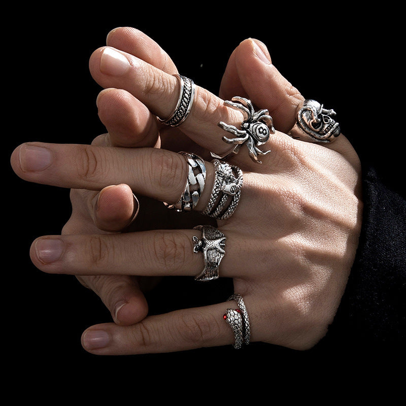 Creative Punk Skull Joker Ring Set - Double Chain & Statement Pieces