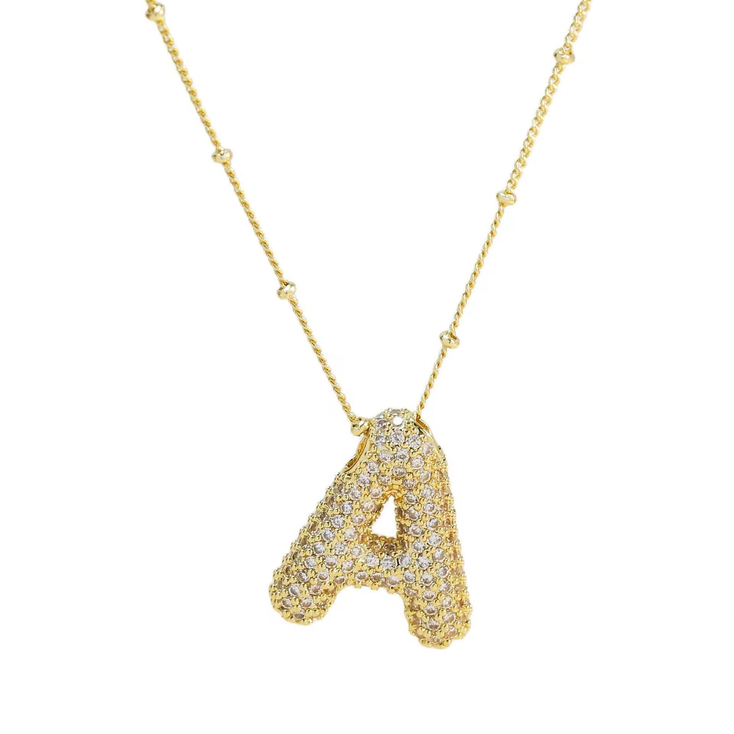 Wholesale Hip-Hop Rock Letter Zircon Pendant Necklace - 18K Gold Plated Stainless Steel with Copper Inlay