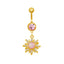 Elegant Sun & Moon Butterfly Belly Ring - 316 Stainless Steel with Rhinestones and Gold Plating