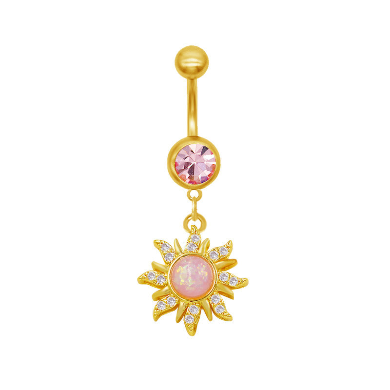 Elegant Sun & Moon Butterfly Belly Ring - 316 Stainless Steel with Rhinestones and Gold Plating