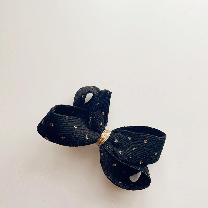 Children's Retro Bow Knot Corduroy Hair Clip with Gold Dot Design