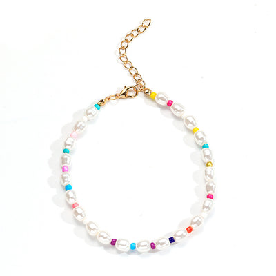 Bohemian Baroque Pearl Bracelet & Colorful Beaded Anklet Beach Chain