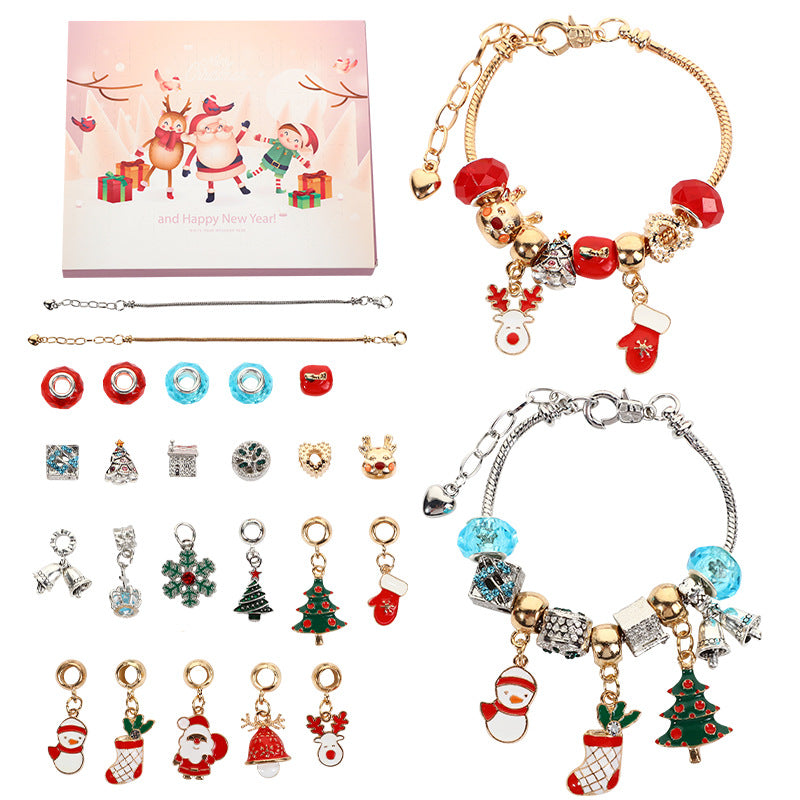 Fashion Cartoon Alloy Plated Girl's Bracelet Set with Christmas Countdown DIY Bead Kit