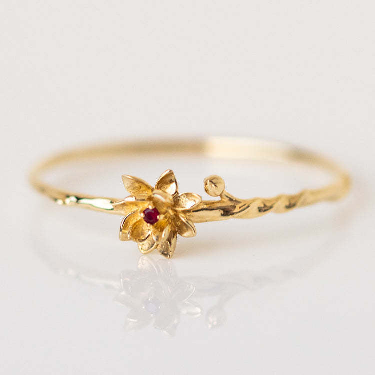 Elegant Glam Vintage Adjustable December Birthstone Flower Gold Plated Ring