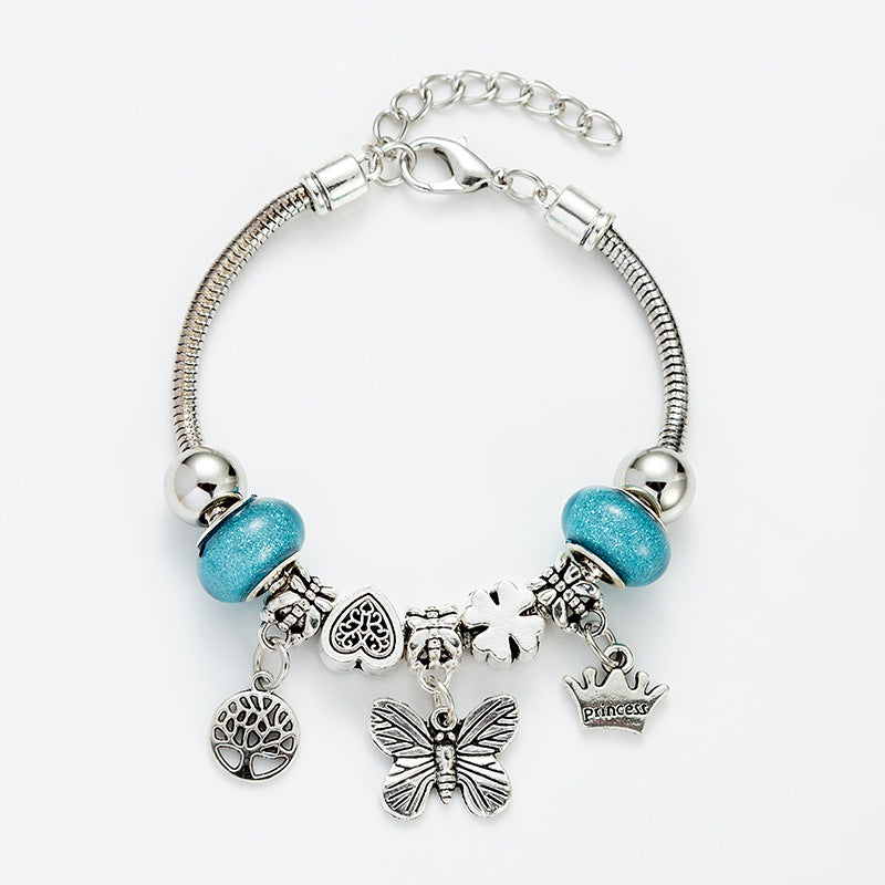 Cute Butterfly Beaded Titanium Steel Bracelet Set