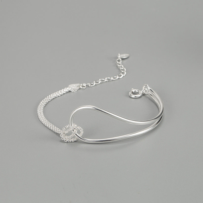 Sterling Silver Geometric Knot Bracelet - Minimalist Korean Design