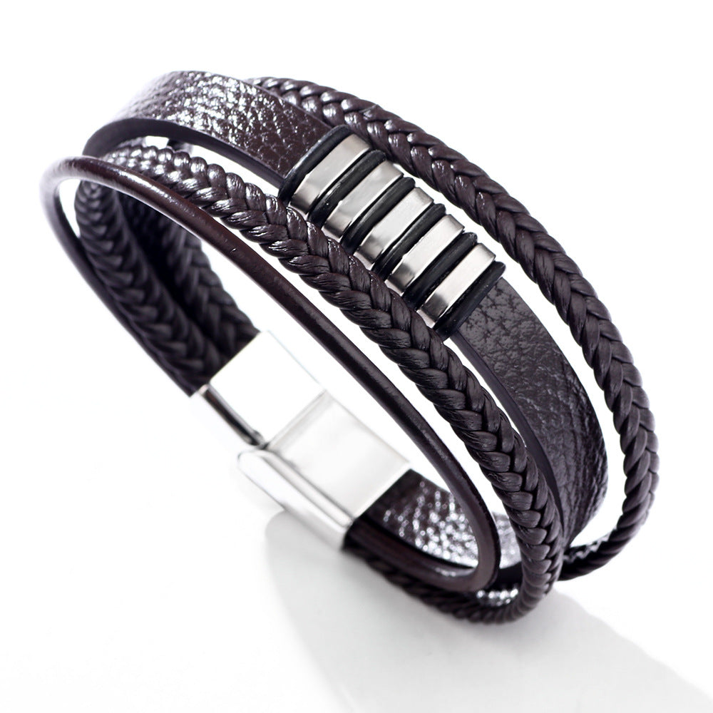 Wholesale Hip-Hop Oval Stainless Steel Pu Leather Alloy Bangle