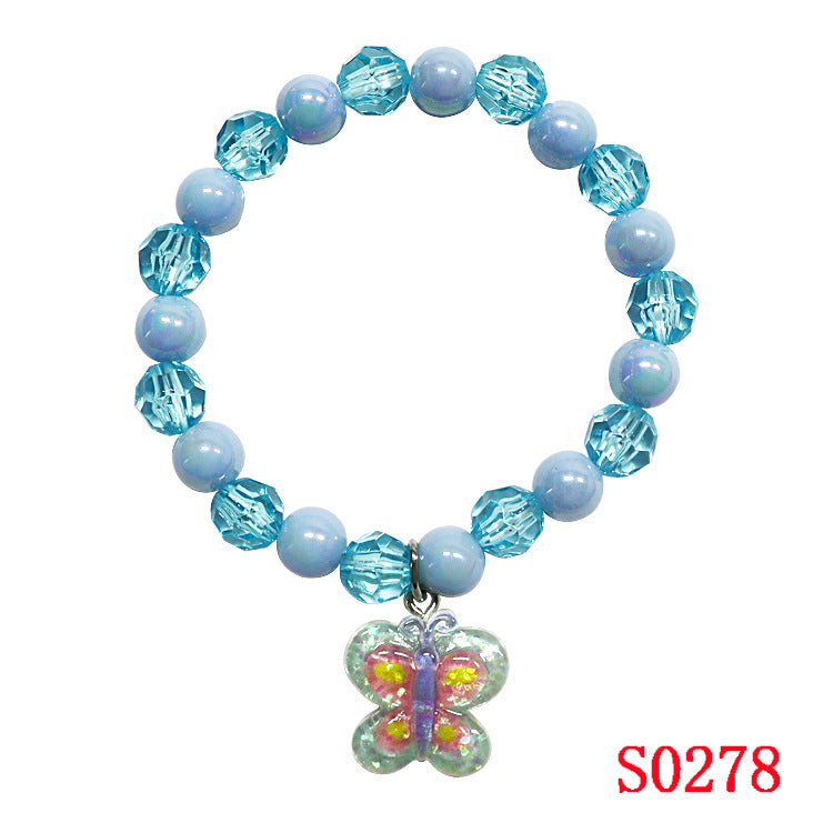 Cartoon Children's Candy Color Beaded Bracelet with Resin Mermaid and Unicorn Pendant