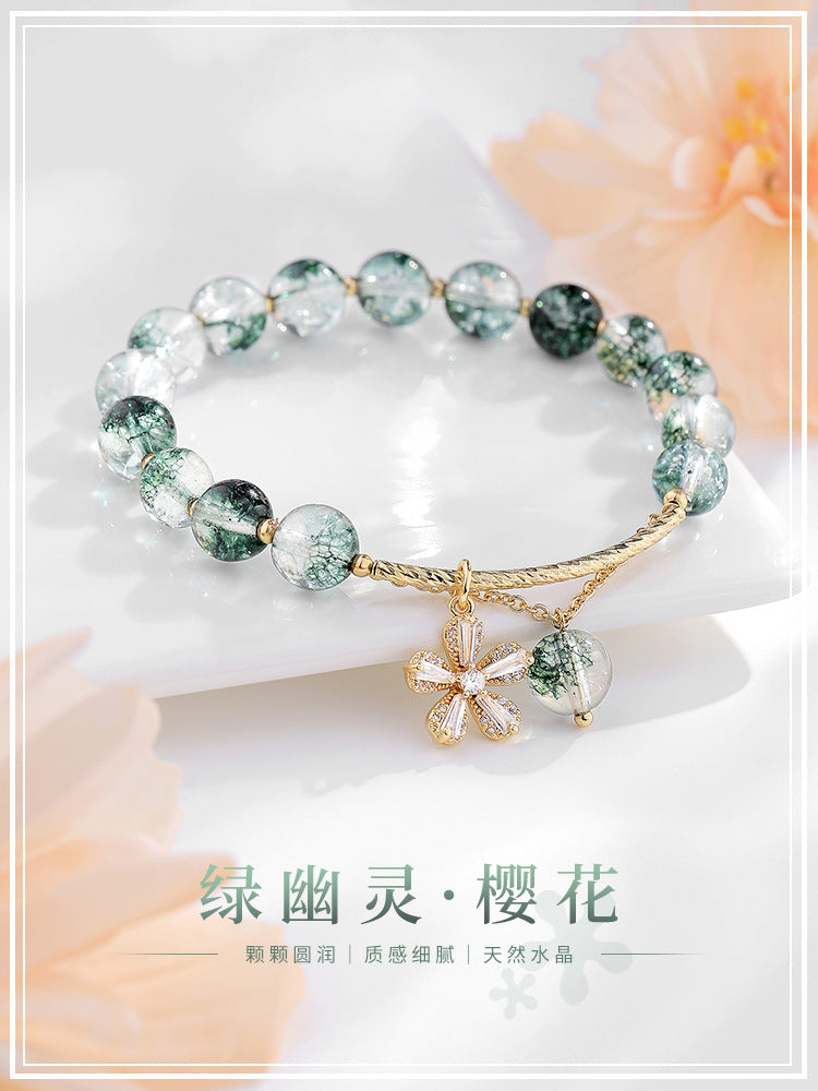 Elegant Sakura Green Phantom Crystal Beaded Women's Bracelet Gift