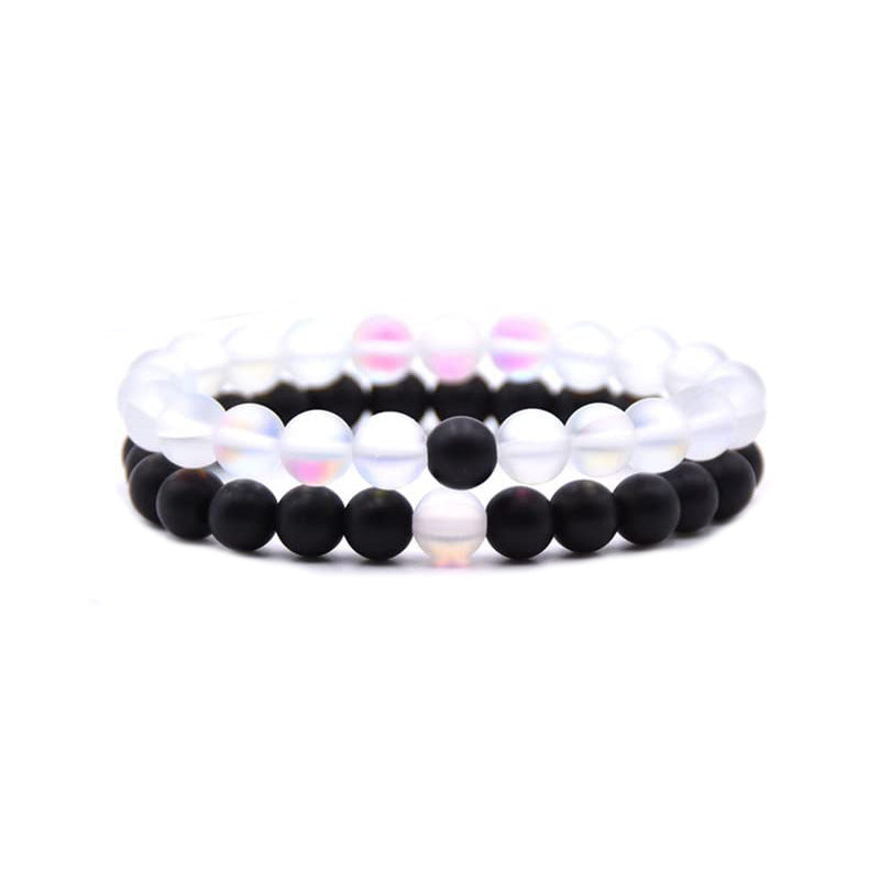 Unisex Natural Stone Lava Tiger Eye White Agate Beaded Bracelet Set