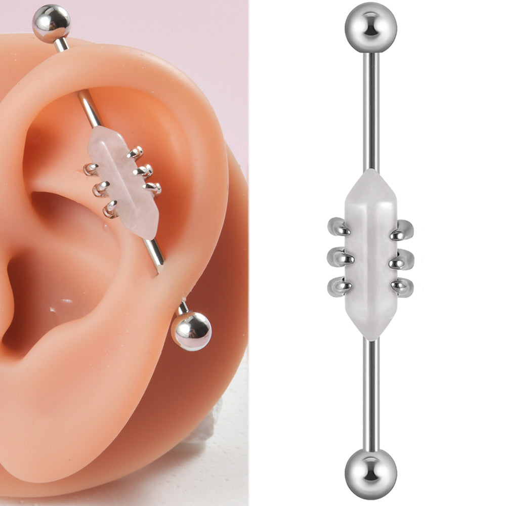 Geometric Stainless Steel Opal & Amethyst Cartilage Stud Earrings