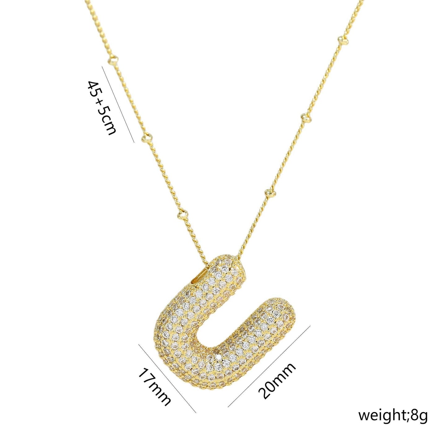 Korean Style Gold Plated Zircon Letter Pendant Necklace