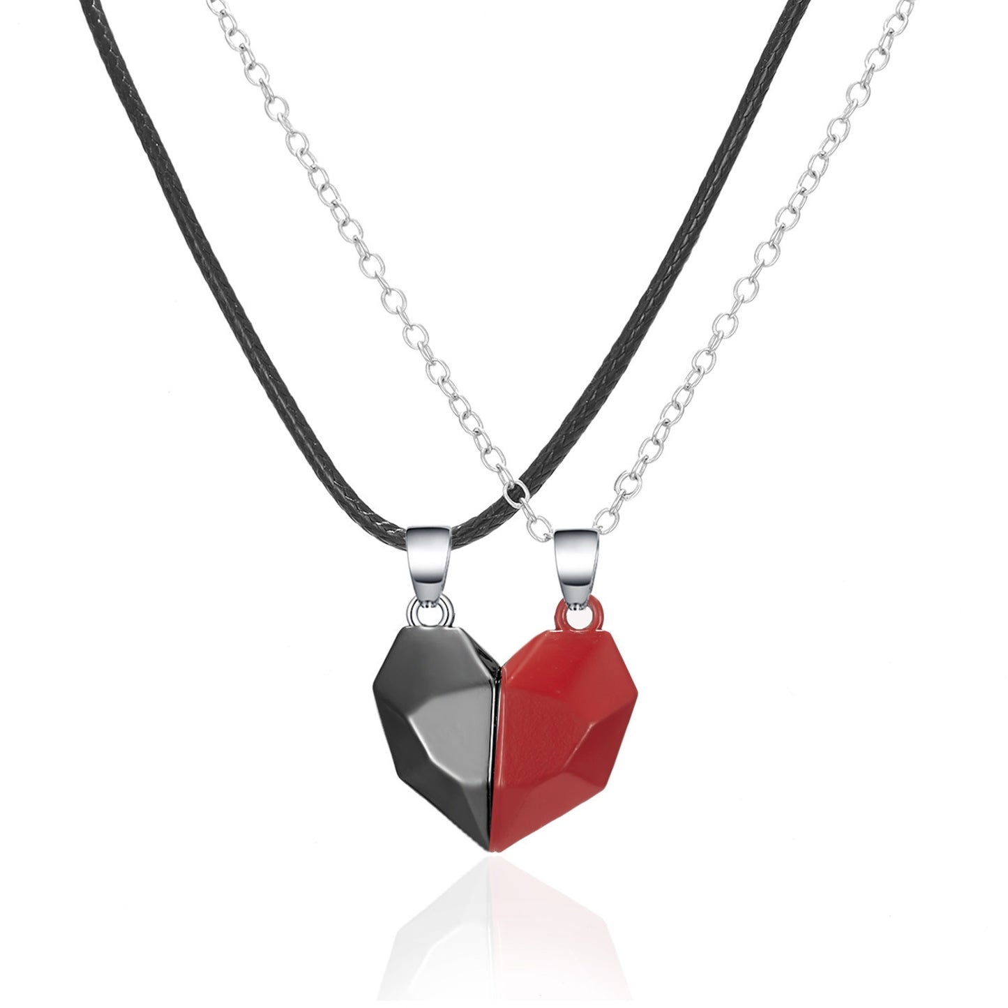 Magnetic Heart Couple Necklace Set with Stone Pendant