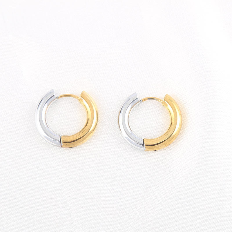 Fashion Color Block Stainless Steel Hoop Earrings - 4mm Diameter Retro Style