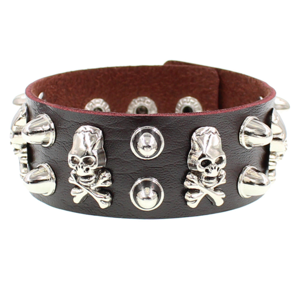 Punk Skull Multi-Layer Leather Rivet Bracelet