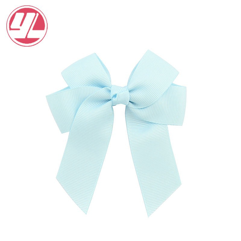 Fashion Handmade Double Streamer Polyester Ribbed Satin Ribbon Bow Hair Clip Accessories