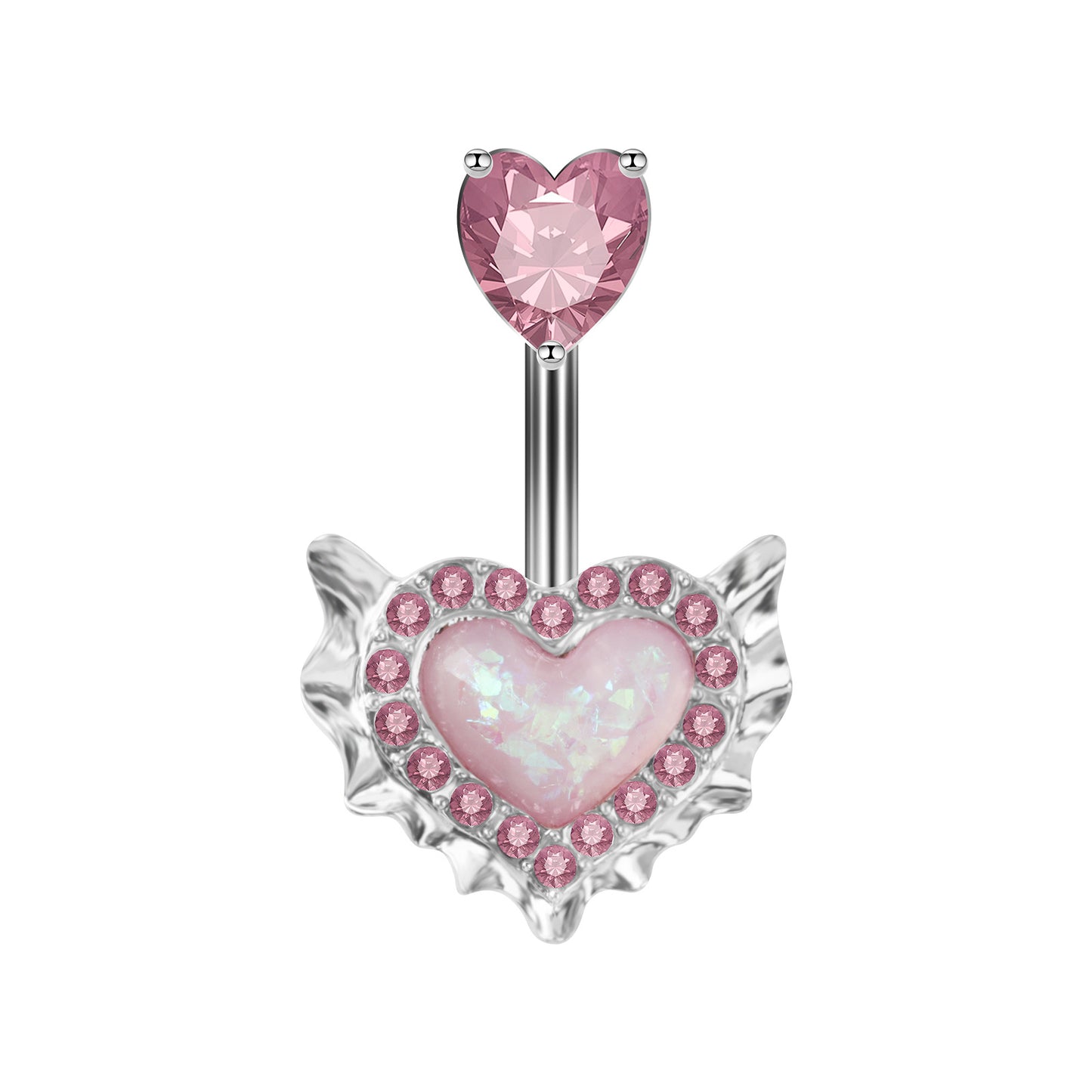 Heart Shape Zircon Inlay Belly Ring with Butterfly and Wing Accents