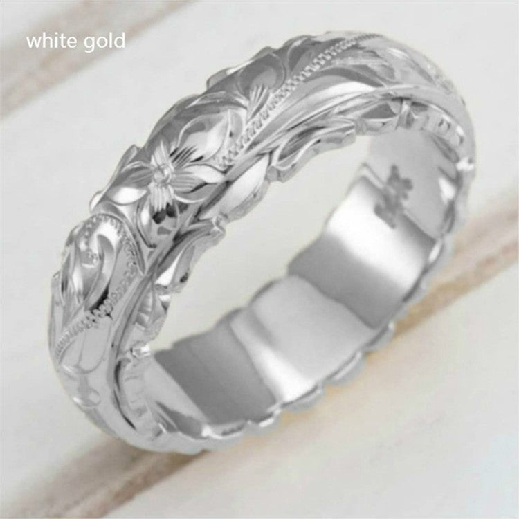 14K Gold Plated Floral Carved Women's Ring