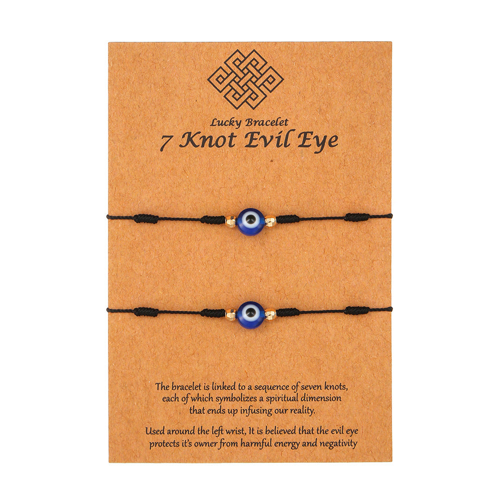 Halloween Demon Eye Braided Bracelet - Red & Blue 7-Knot Adjustable String for Couples