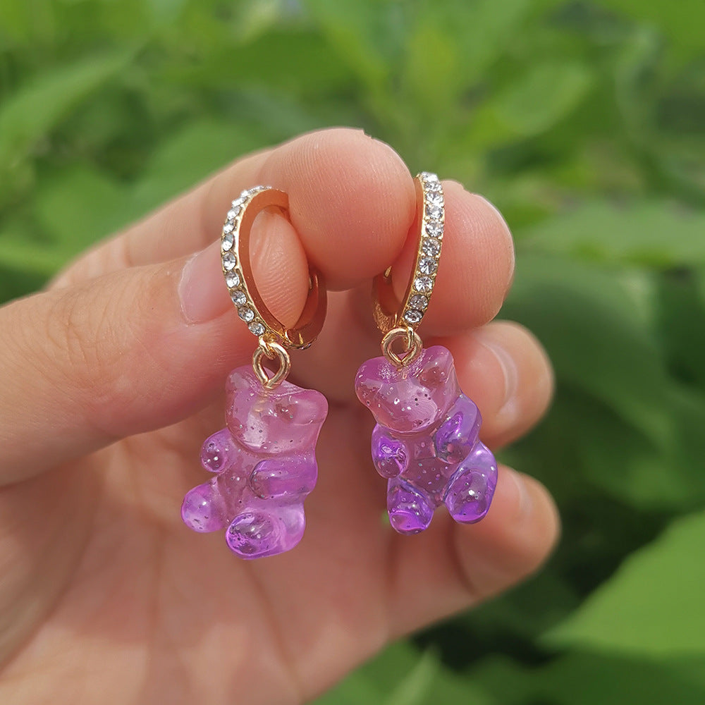 Resin Mini Color Gradient Bear Pendant Earrings