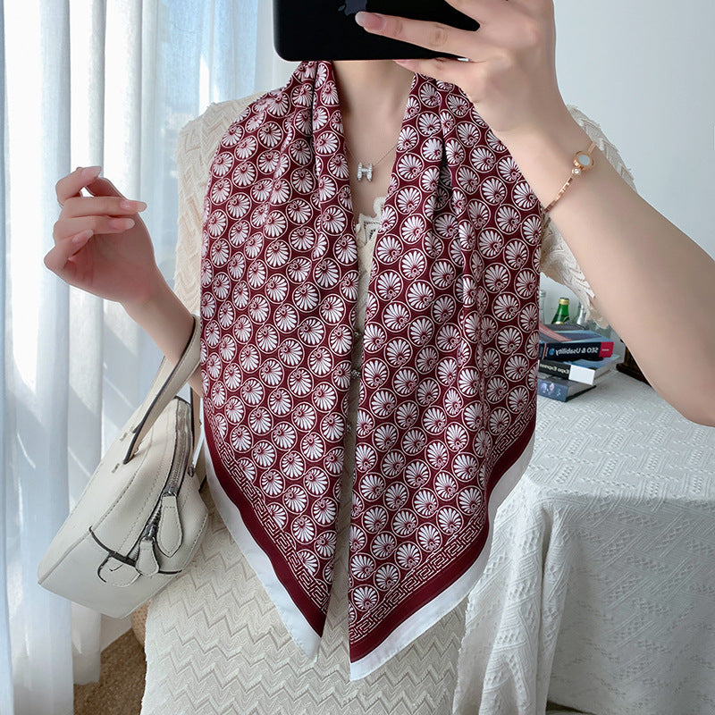 Women's Vintage Style Square Twill Silk Scarf