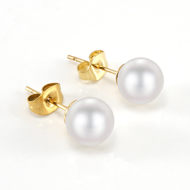 Elegant Geometric Stainless Steel Pearl and Zircon Stud Earrings