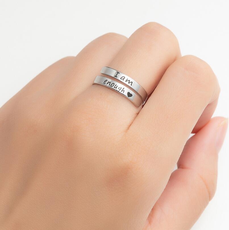 Casual Minimalist Letter Open Ring in Sterling Silver and Stainless Steel