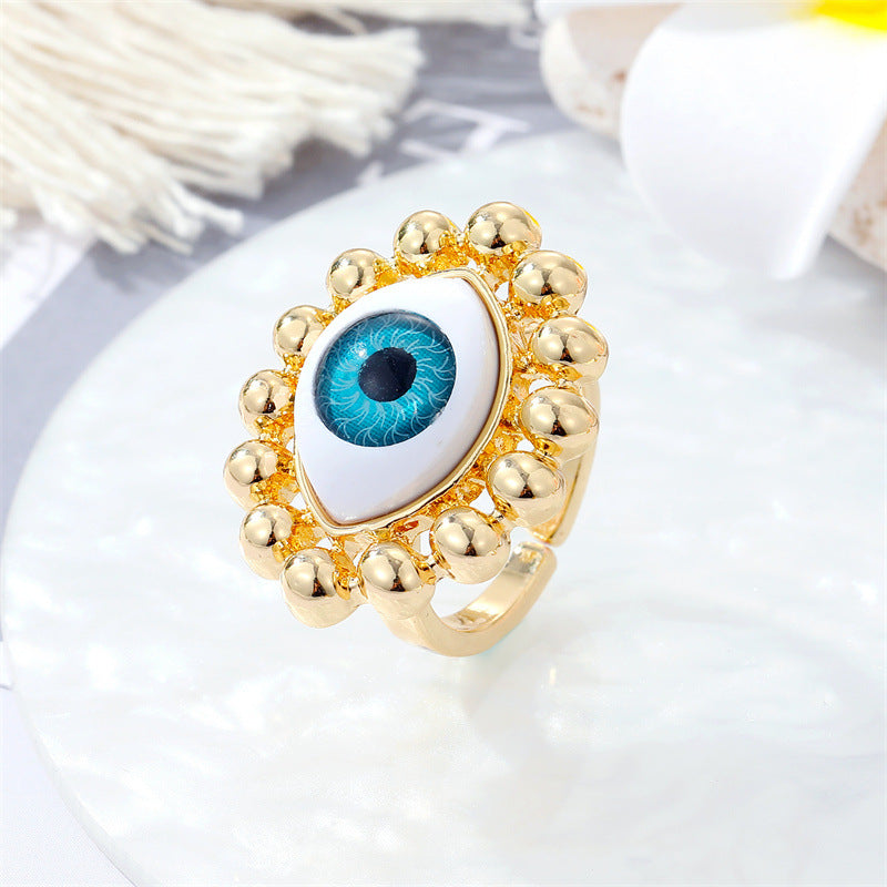 European Retro Metal Evil Eye Colorful Turkish Ring Jewelry