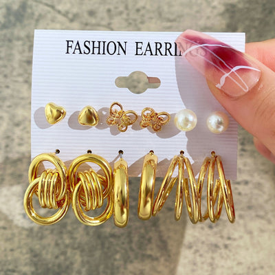 Fashion Geometric Plating Alloy Artificial Gemstones Earrings