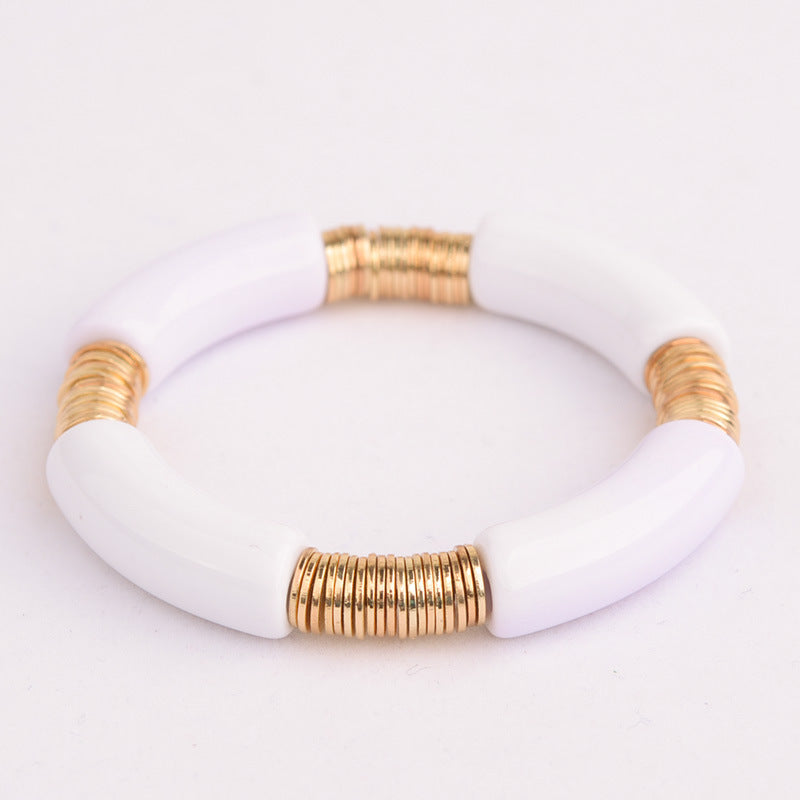 Simple Classic Round Acrylic Metal Beaded Bracelet