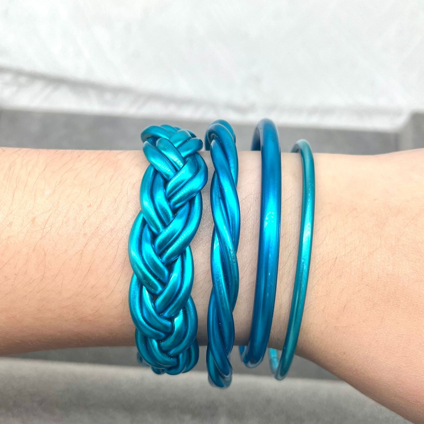 Simple Style Solid Color Plastic Braid Jelly Bangle Set