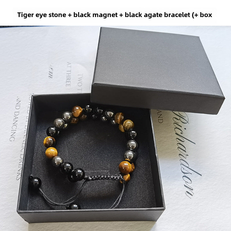 Colorful Agate and Tiger Eye Stone Unisex Adjustable Beaded Bracelet