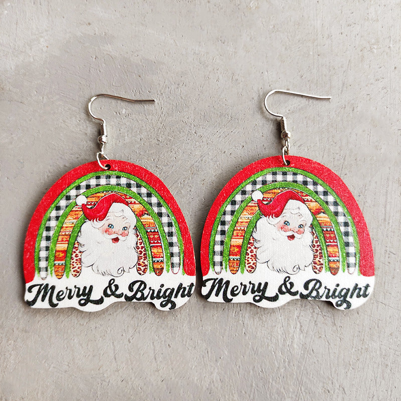 Retro Christmas Tree Santa Claus Letter Wood Women'S Earrings 1 Pair