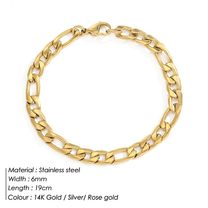 Figaro Chain Stainless Steel Gold Plated Bracelet