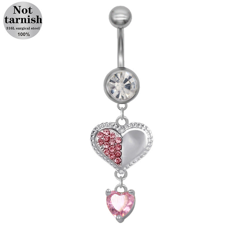 1 Piece Belly Rings Simple Style Classic Style Heart Shape 316 Stainless Steel  Alloy Plating Inlay Resin Glass Gold Plated Silver Plated