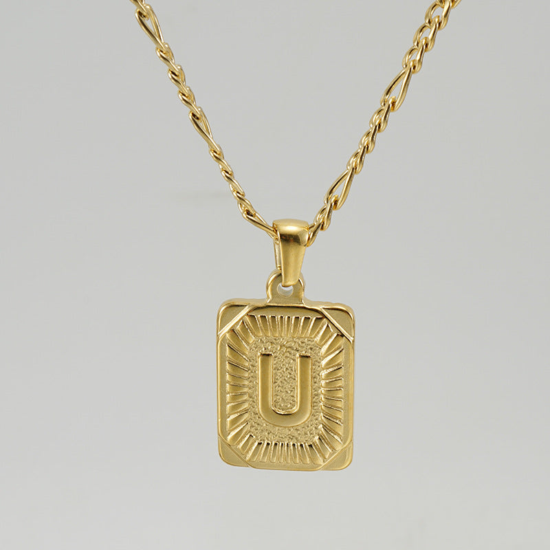 Fashion Letter Rectangle Titanium Steel Pendant Necklace Gold Plated Stainless Steel Necklaces