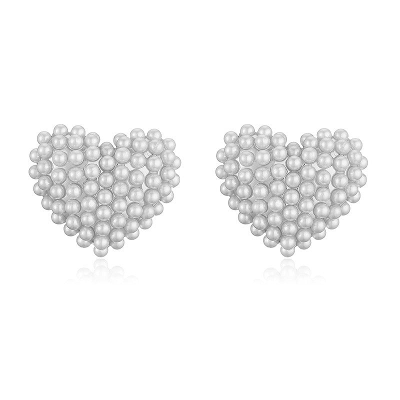 Elegant Pentagram Heart Rhombus Pearl 18K Gold Plated Copper Stud Earrings