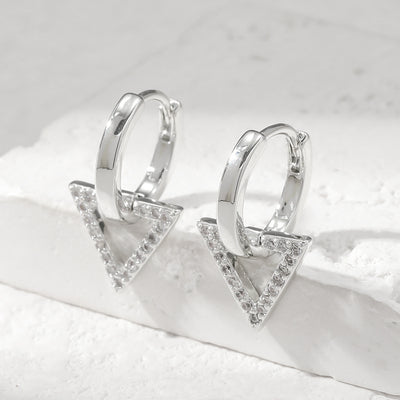 1 Pair Elegant Shiny Triangle Handmade Inlay Copper Zircon White Gold Plated Drop Earrings