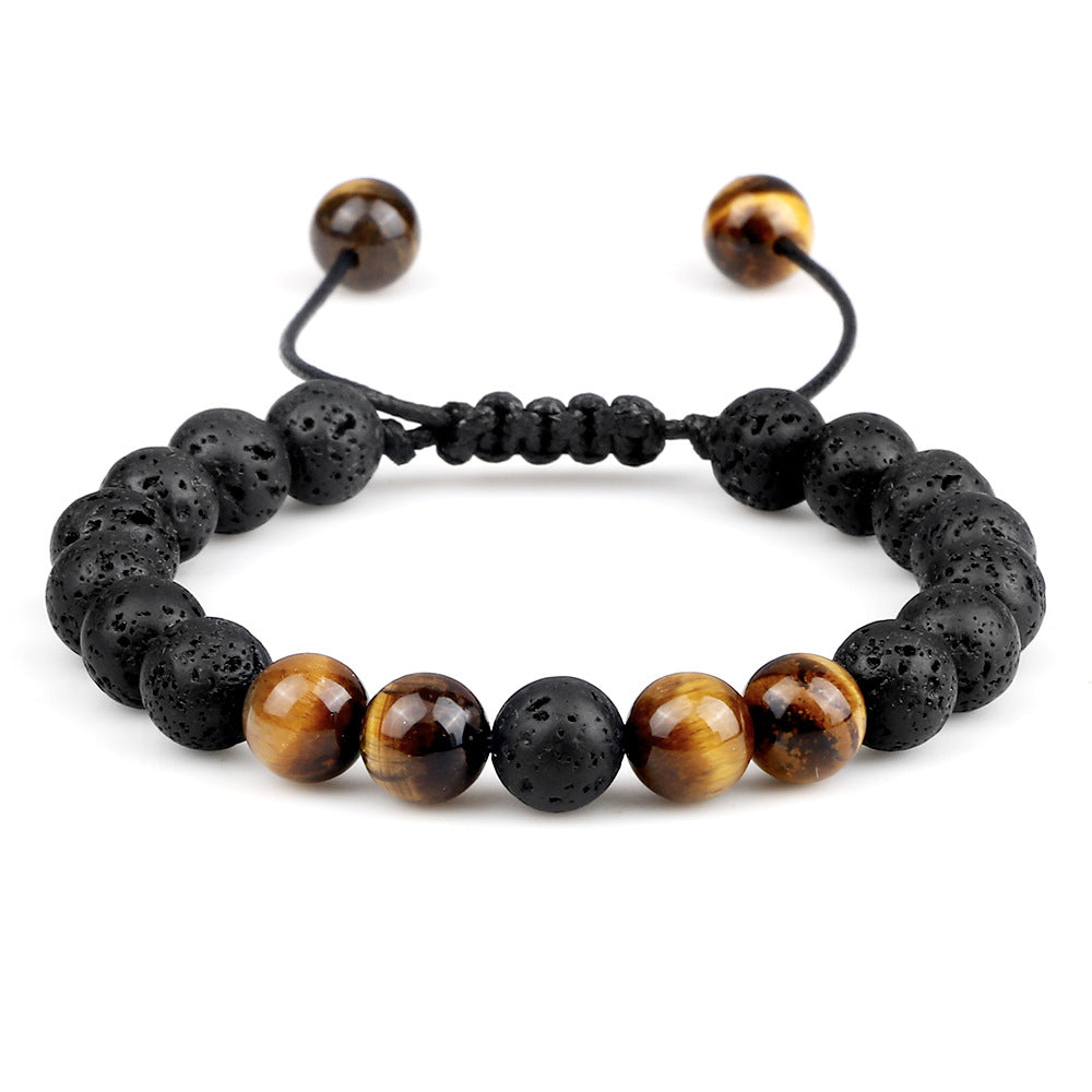 Casual Volcanic Rock Tiger Eye Beaded Bracelet with Adjustable Design