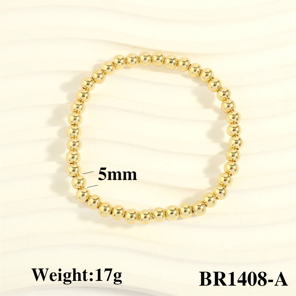 Hip-hop Style 18k Gold Plated Copper Beaded Stretch Bracelet