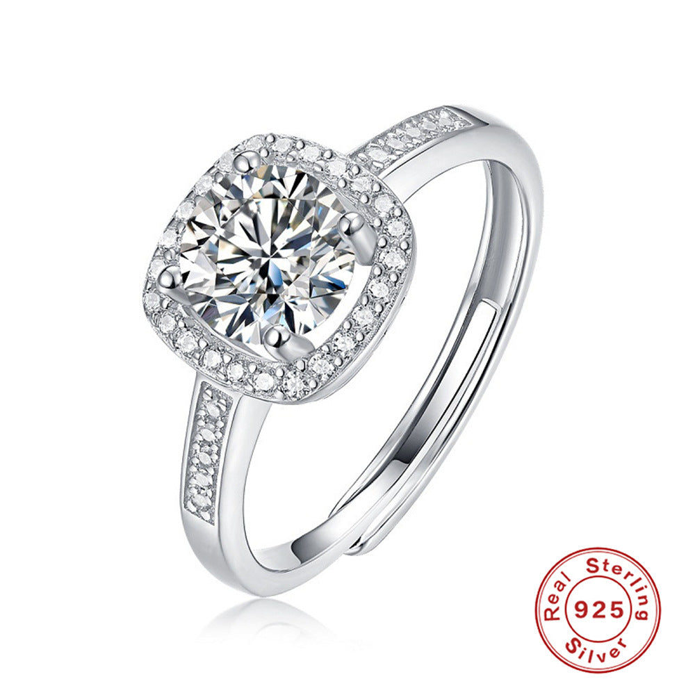 1 Carat Moissanite Adjustable Open Ring in Sterling Silver