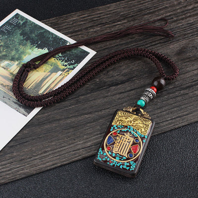 Ethnic Style Square Alloy Wood Unisex Pendant Necklace 1 Piece