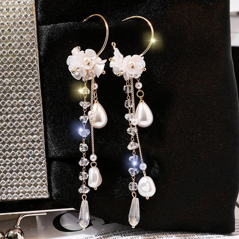 Simple Style Tassel Rose Imitation Pearl Alloy Rhinestone Women's Drop Earrings 1 Pair